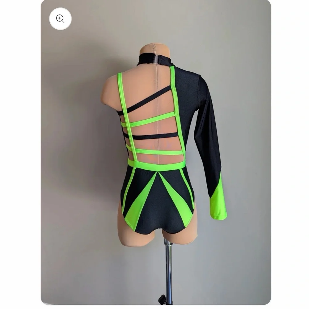 Neon Green & Black Asymmetrical Kids One-Piece Bodysuit